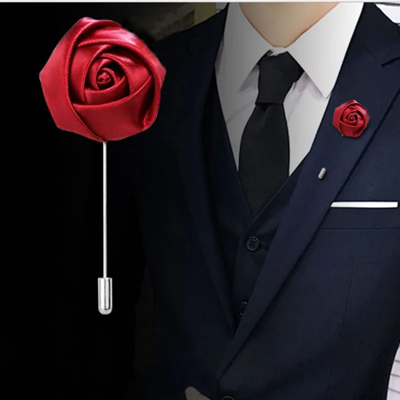Tuxedo Lapel Pin - 男性用のボタンホールブローチ、緑のコサージュ、ラペルピン、リボンローズフラワー、ダブルアクセサリー、ウエディングドレス