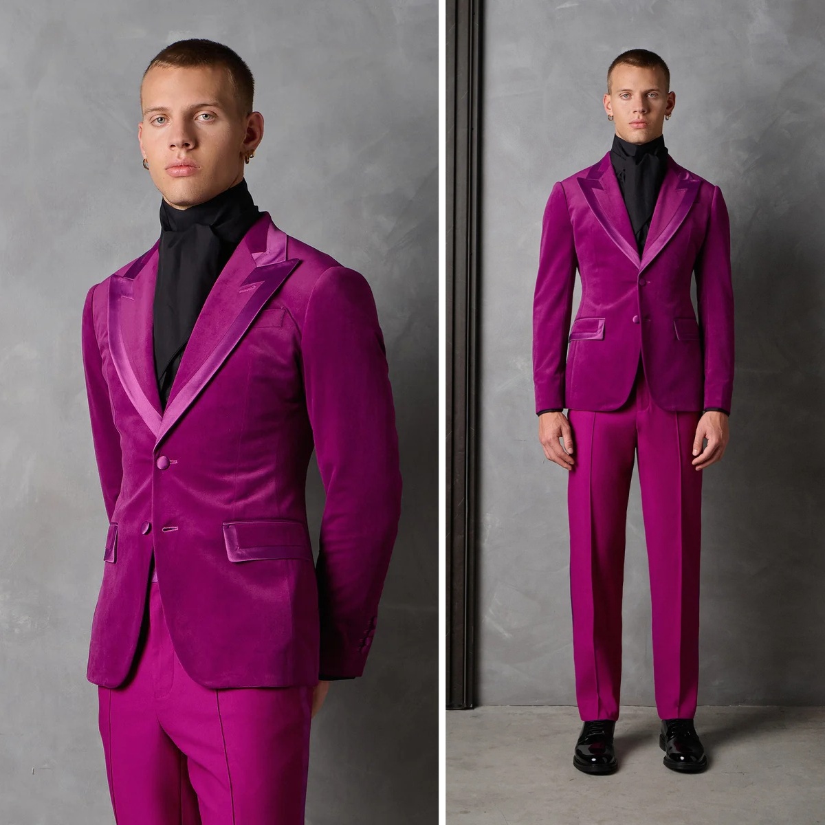 Men Formal Wear Modern - シックな男性用ウェディングタキシード ベルベット2ピースセット ジャケット パンツ メンズスーツ スリムフィット