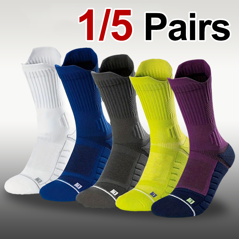 Sock Garter Men - 1/5 ペアメンズタオルボトムバスケットボールスポーツソックス抗臭汗吸収クッション衝撃吸収オールシーズンランニングソックス