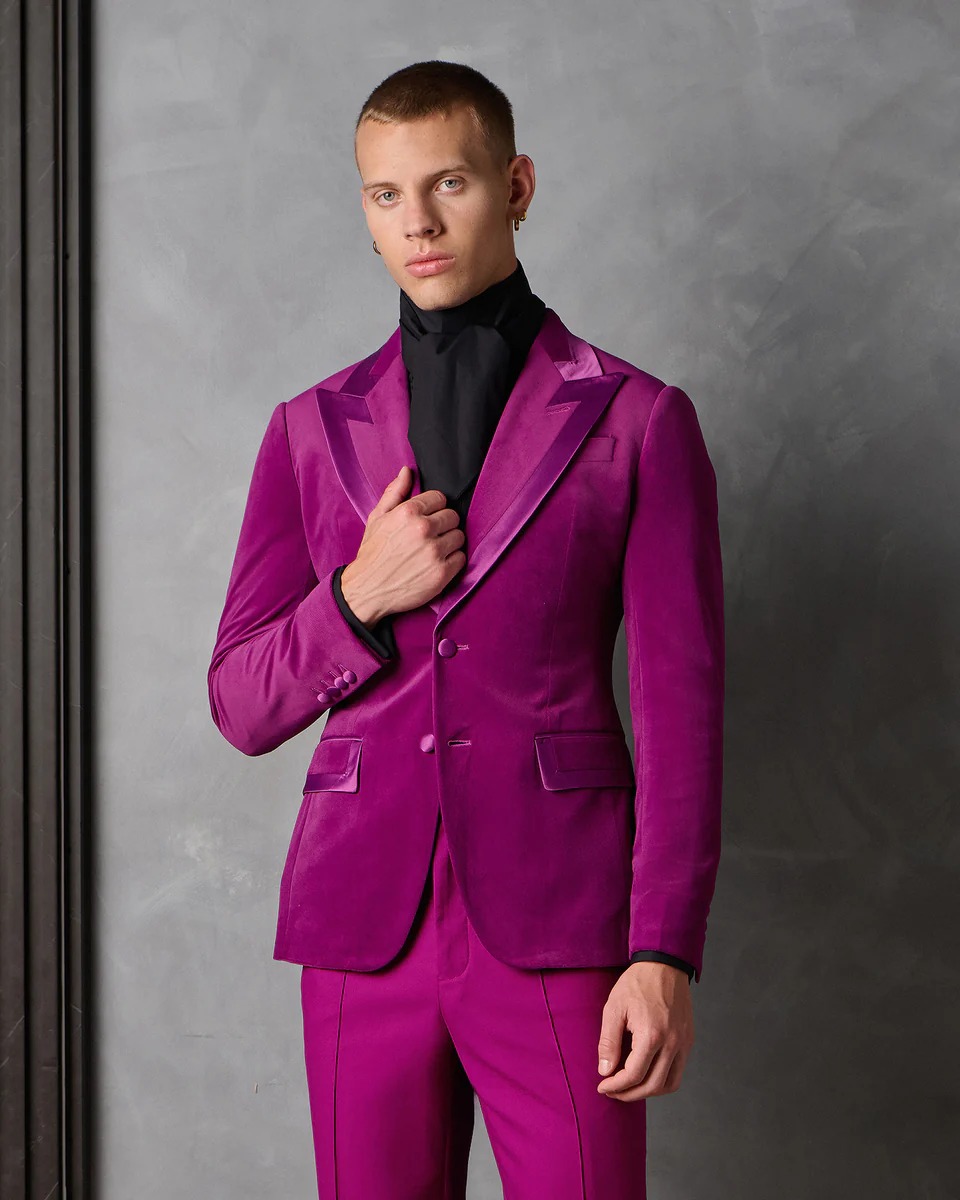 シックな男性用ウェディングタキシード ベルベット2ピースセッ - Men Formal Wear Modern のレビューと価格