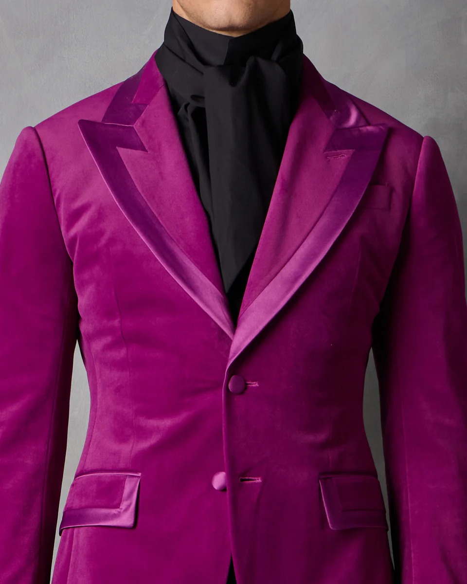 シックな男性用ウェディングタキシード ベルベット2ピースセッ - Men Formal Wear Modern のレビューと価格