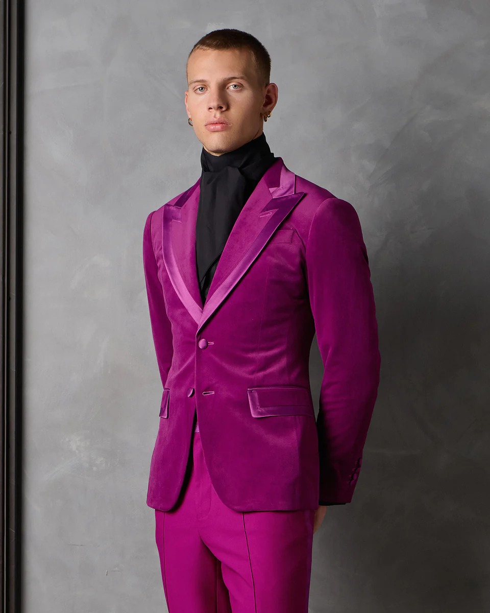 シックな男性用ウェディングタキシード ベルベット2ピースセッ - Men Formal Wear Modern のレビューと価格