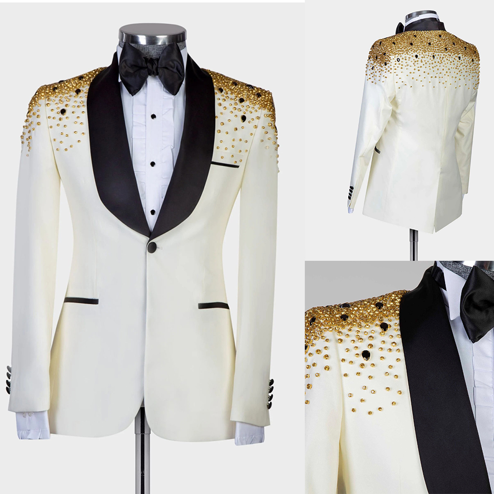 男性用高級クリスタルビーズスーツ メンズベディングショールラ - Men Formal Wear Modern のレビューと価格